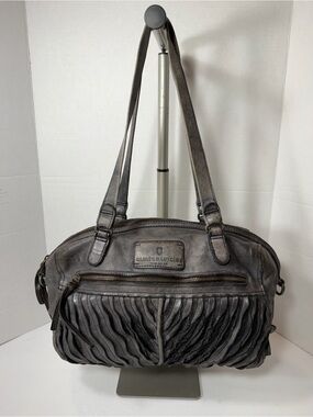 Aunts & Uncles Gray Leather Fringe Shoulder Bag good condition